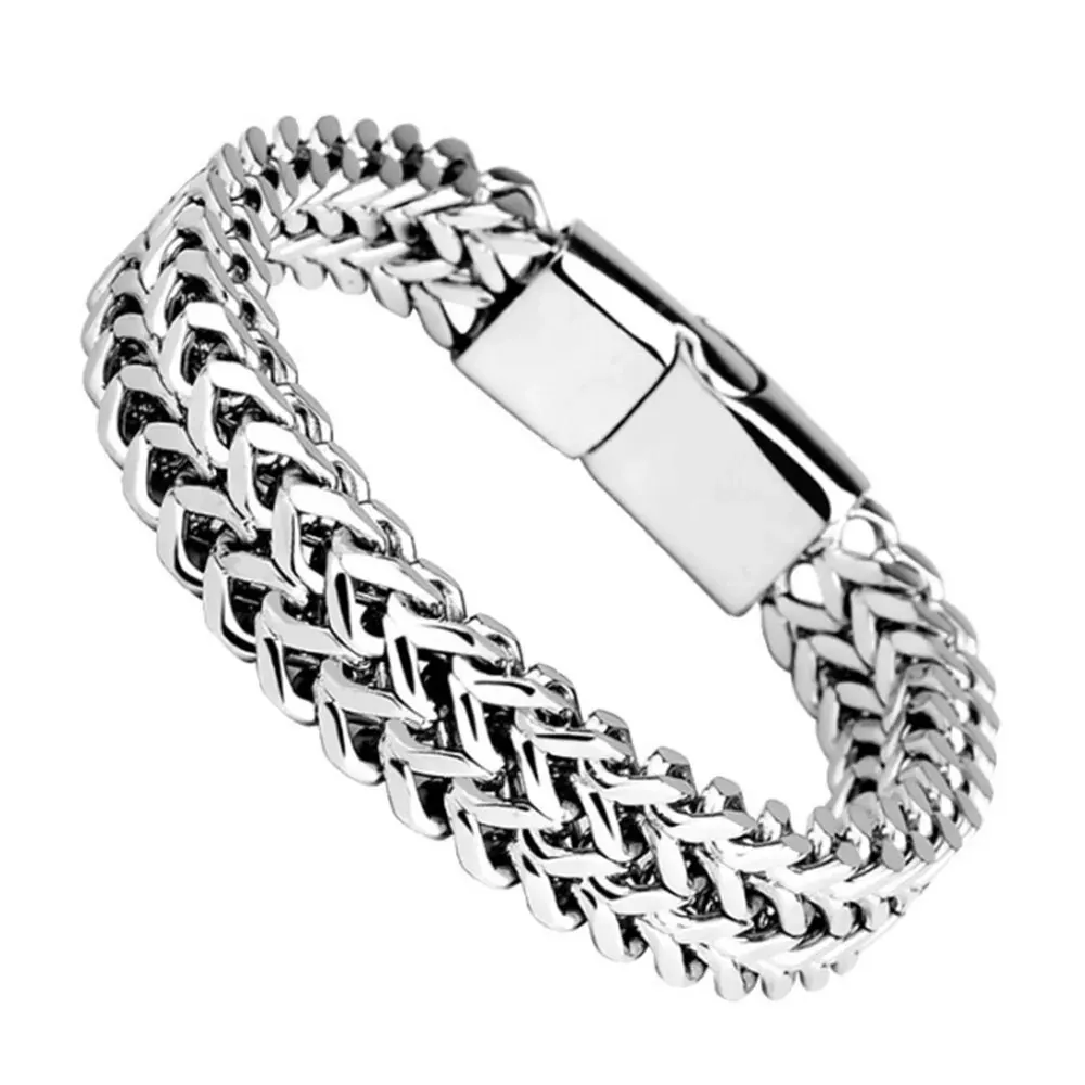 Stainless Steel Bracelet Double Row Front and Rear Fish Scale Alloy 21 CM Size Jewelry Hidden Locks Men New Model Style