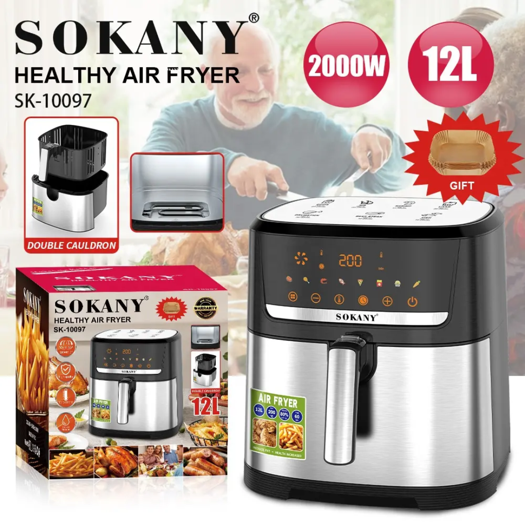 Sokany (SK-10097) 2000W 12 Litre Healthy Digital Air Fryer With Double Heating And Non-Stick Detachable Basket