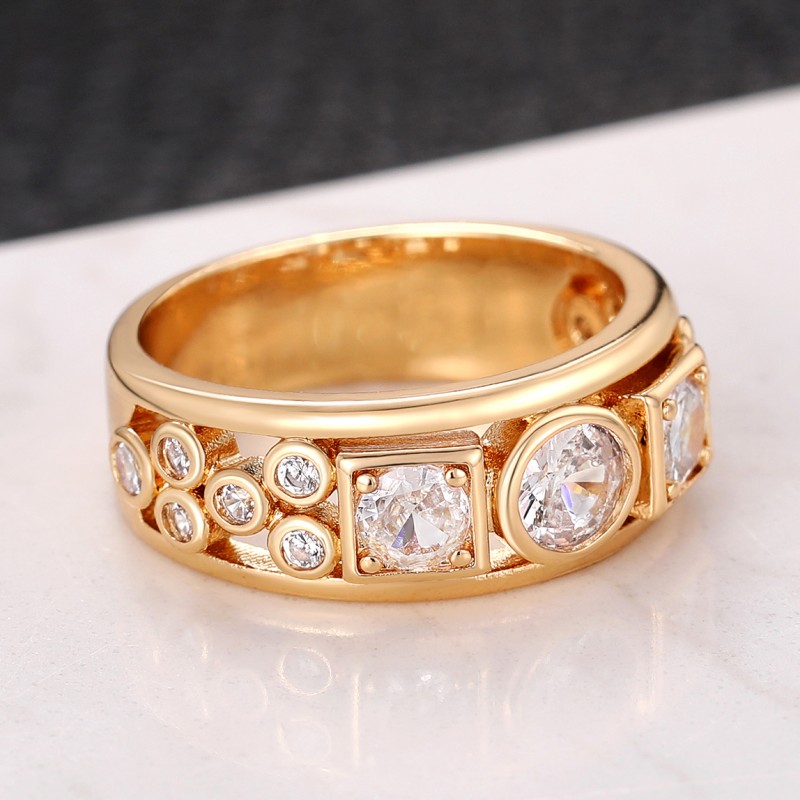 Huitan Double Layer Design Women Rings Inlaid Geometric Cubic Zirconia Simple Stylish Female Finger-rings Luxury Trendy Jewelry