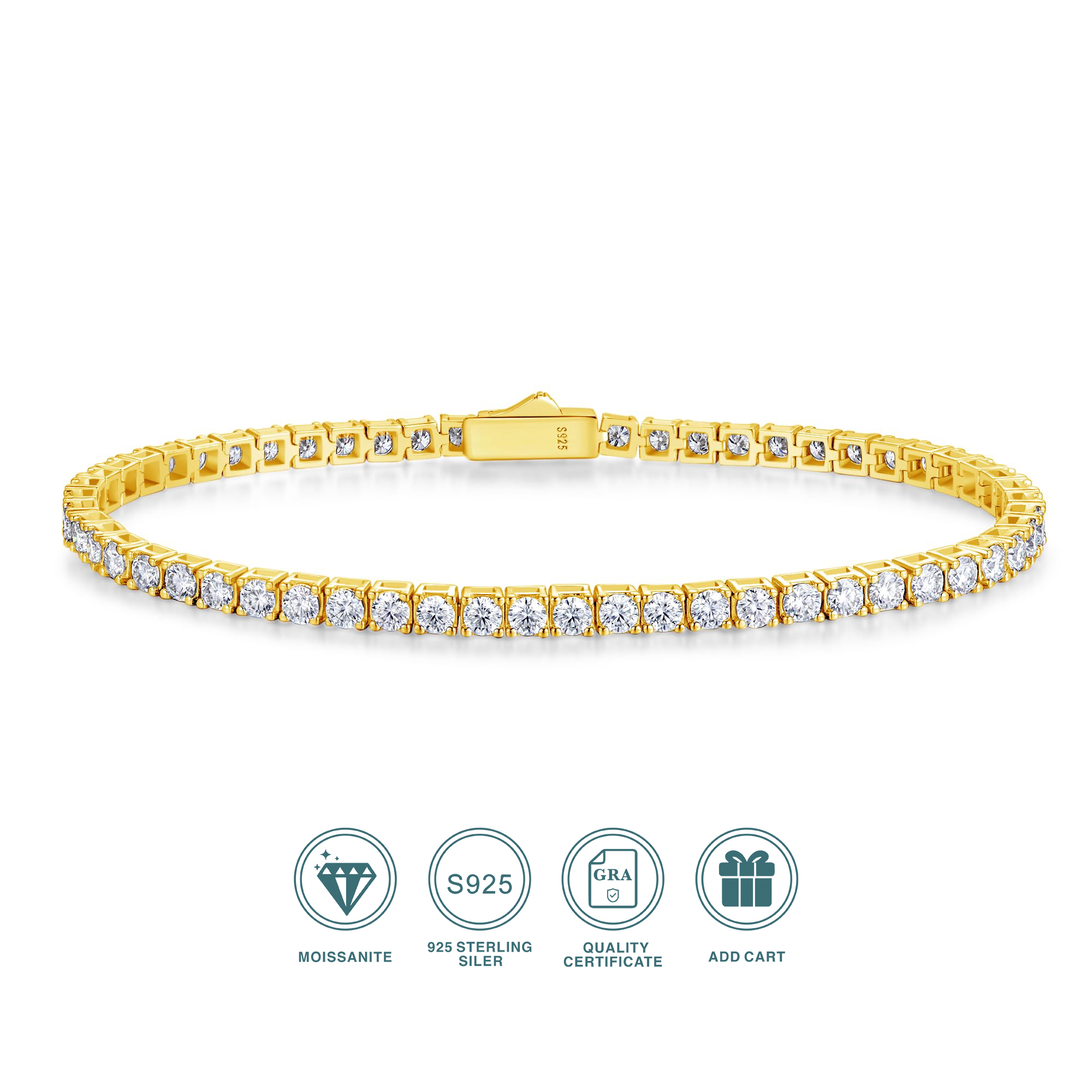 Moissanite Tennis Bracelet 4.7-5.9 Carat 925 Sterling Silver Diamond Bracelet 3mm D Color VVS1 Round Cut Moissanite Bracelet