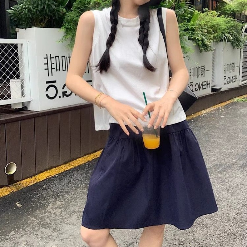 Women Japanese Style Lady Summer Elastic Waist Mini Skirt Summer Casual Versatile Loose Skirt Ladies Concise Fashion Skirt