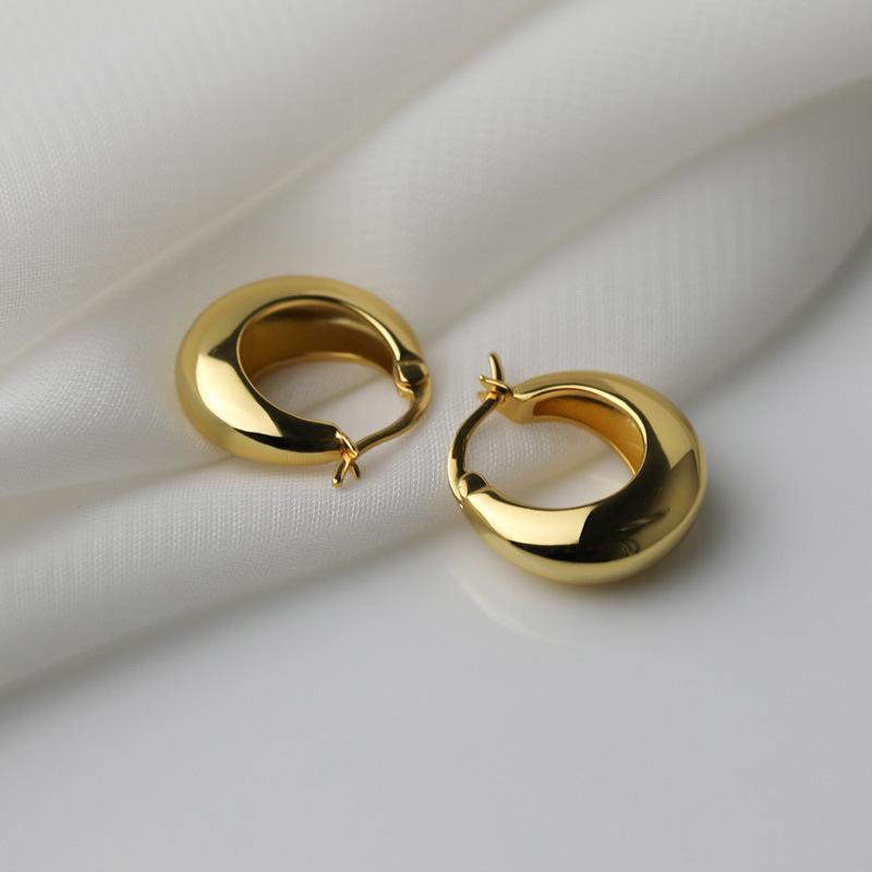 Silver/Gold Color Smooth Round Chunky Hoop Earrings for Women Gold Plated Geometric Metal Statement Earrings Vintage Jewelry