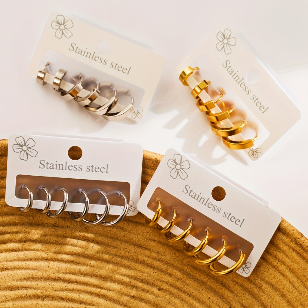 3 Pairs/Set Stainless Steel Minimalist Classic Earrings Women Men Gold Plated Simple Geometric Circle Earring Vintage Jewelry
