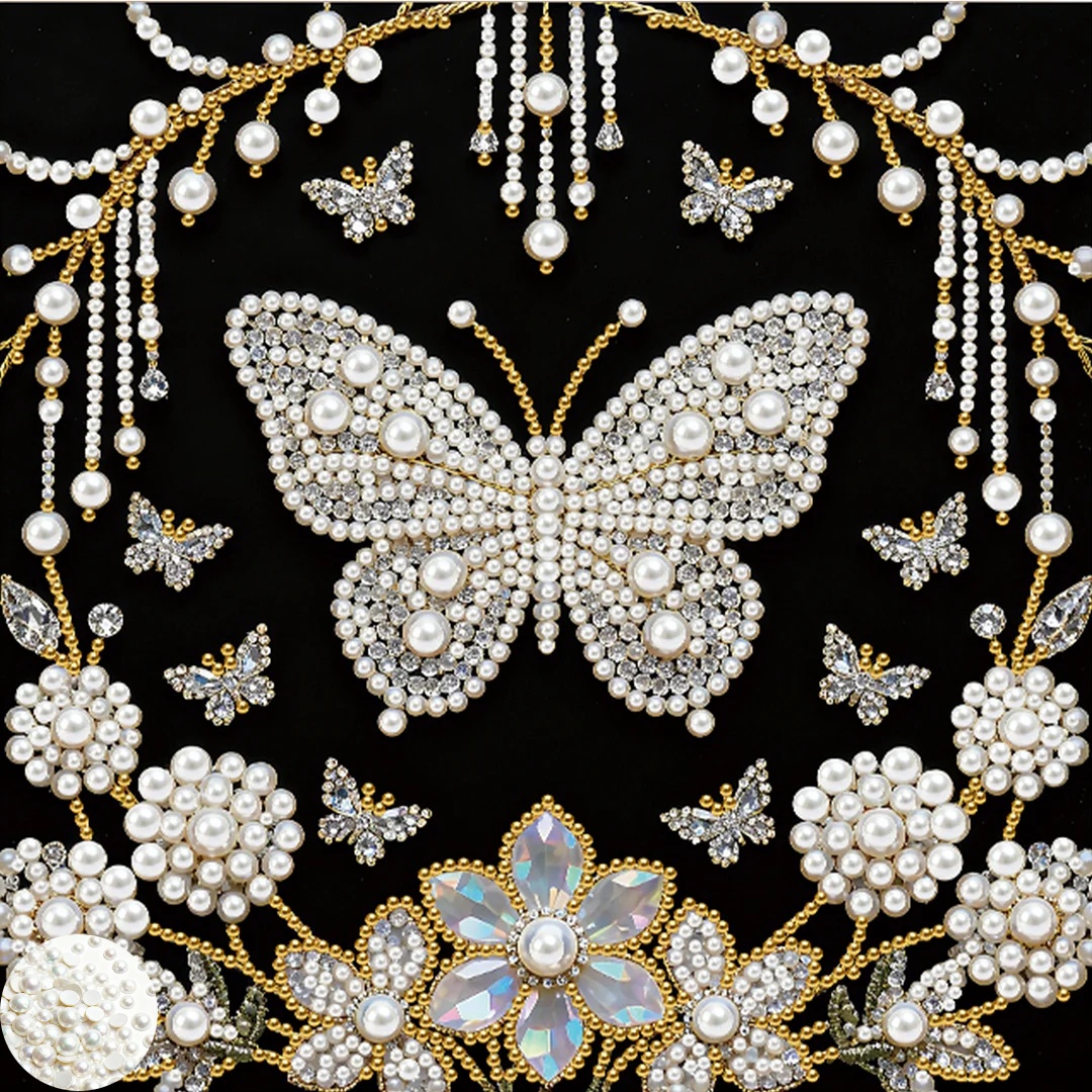 1 set, new pearl painting, butterfly, flower, pattern, diamond painting kit, 5D DIY pearl-shaped diamond partial diamond paintin