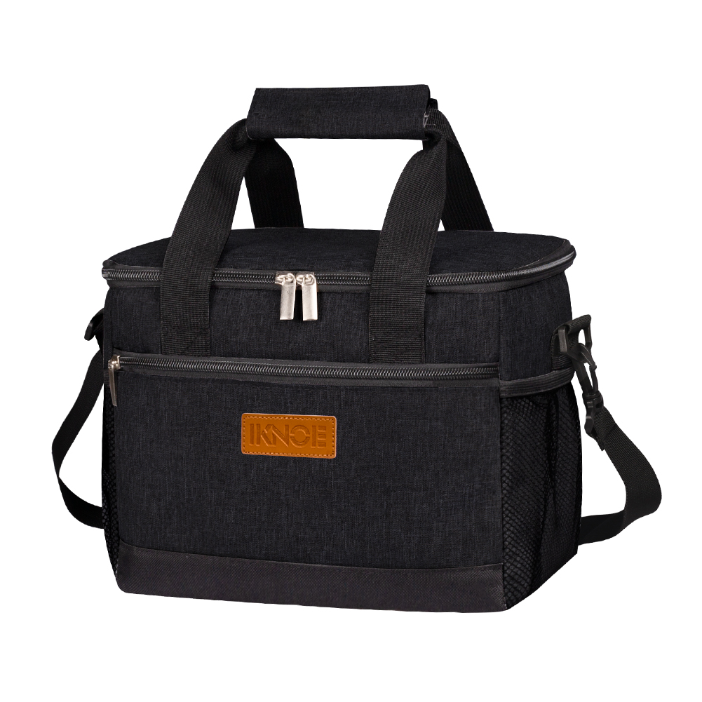 Black Insulated Lunch Bag Portable with Ice Pack - Student Picnic Dinner Food Carrier Easy Carry Handheld Design with Storage