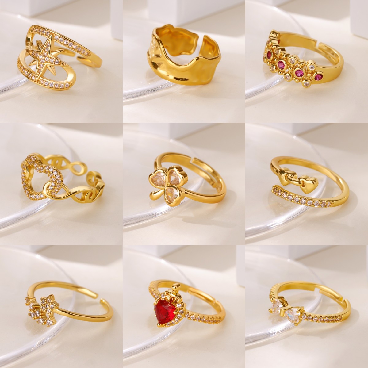 Exquisite Stainless steel Zircon Rings Gold Color Stylish Adjustable Rings Classic Versatile Jewelry Dropshipping Wholesale