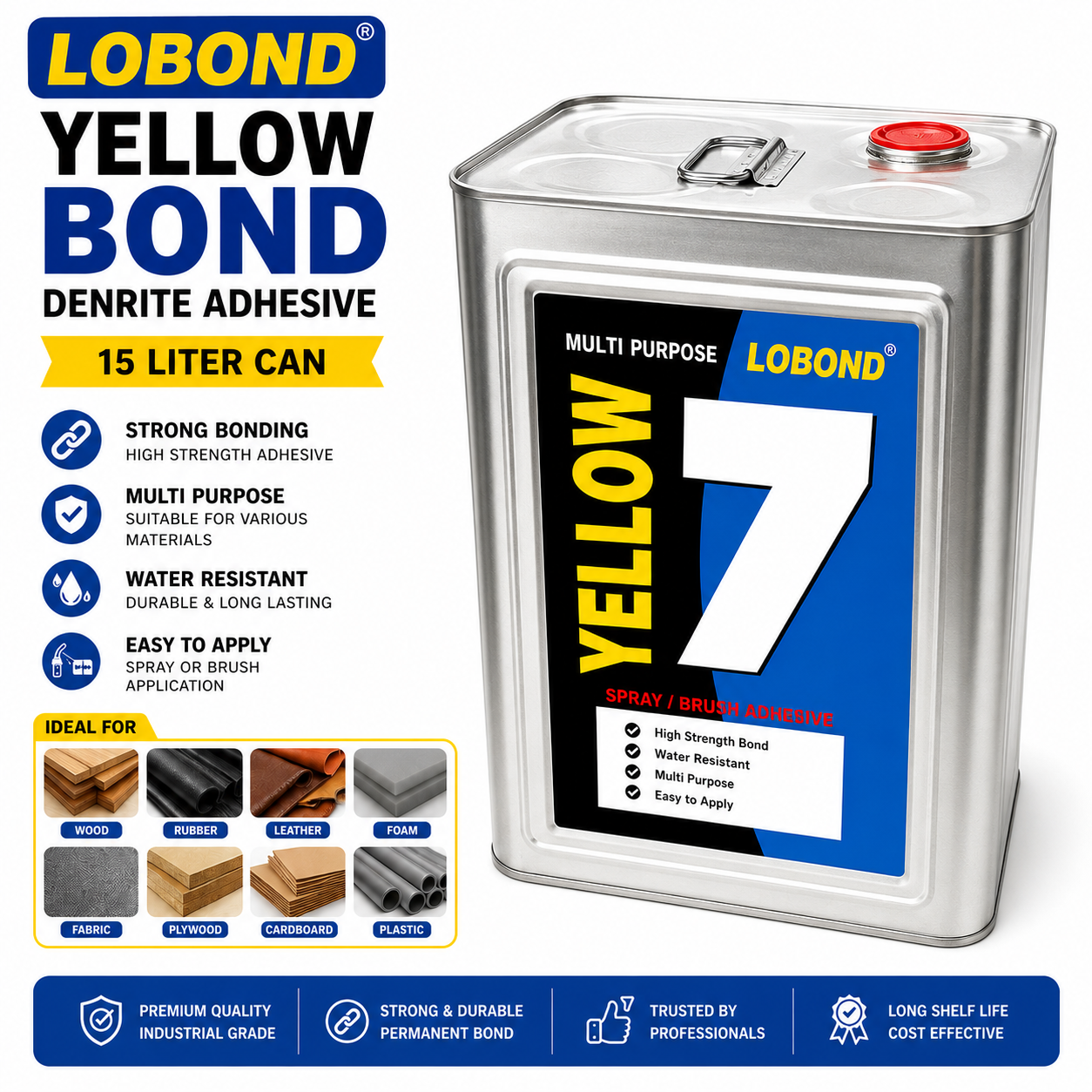 Yellow Bond 7 Adhesive Dendrite Gum For Carpet Installation, Artificial Grass Installation, Flex Board Installation , Furniture Work -15 Ltr Can