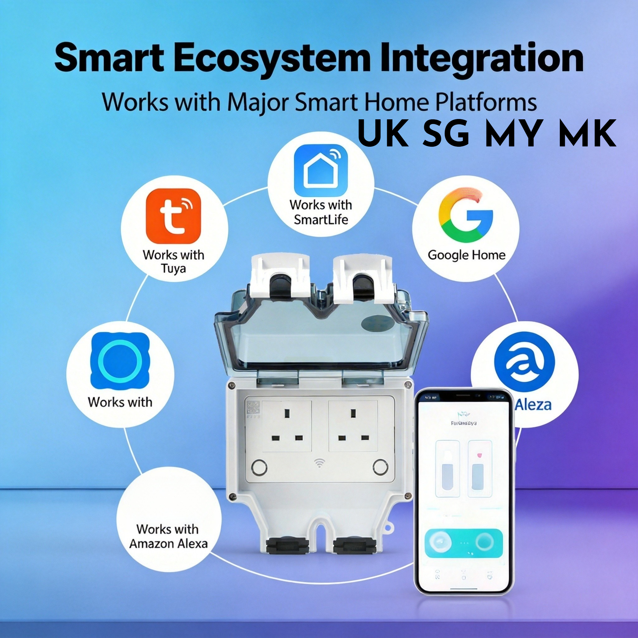 Tuya WIFI Smart Outdoor Socket UK SG 1 2 Outlets IP66 Waterproof AC250V 16A Wall Plug Sockets with Timer for Garden Garage