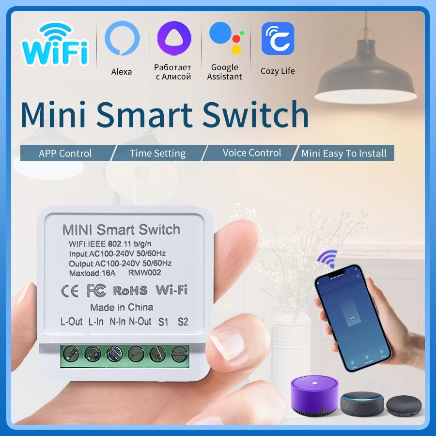 Wifi/Zigbee 3.0 Mini Switch 16A/20A DIY 2-Way Control Breaker Timing Relay Smart Home for Tuya Smart Life Alexa Alice