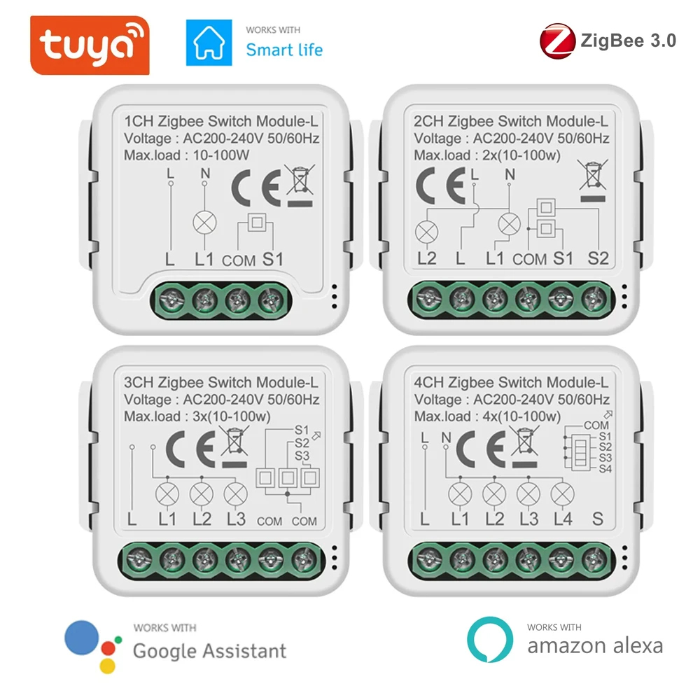 Tuya Smart ZigBee Switch Module No Neutral Wire Required Smart Home DIY Light Breaker Works with Alexa Home