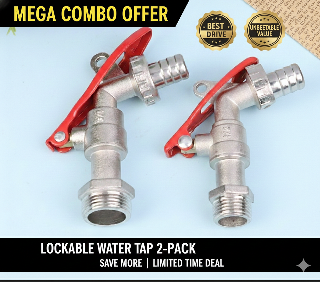 Lockable Zinc Alloy Water Tap - 2 Pcs Combo Pack, Anti-Theft Outdoor Faucet, Durable & Leak Proof