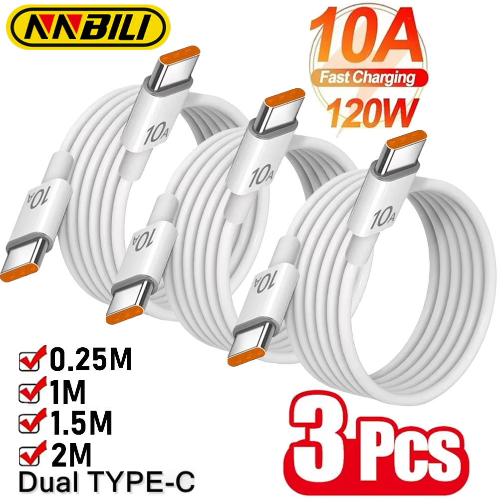 NNBILI 1/3Pcs Universal 120W 10A Fast Charger PD Dual Type C Quick Charging Cable Data Wire Cord For iPhone 16 17