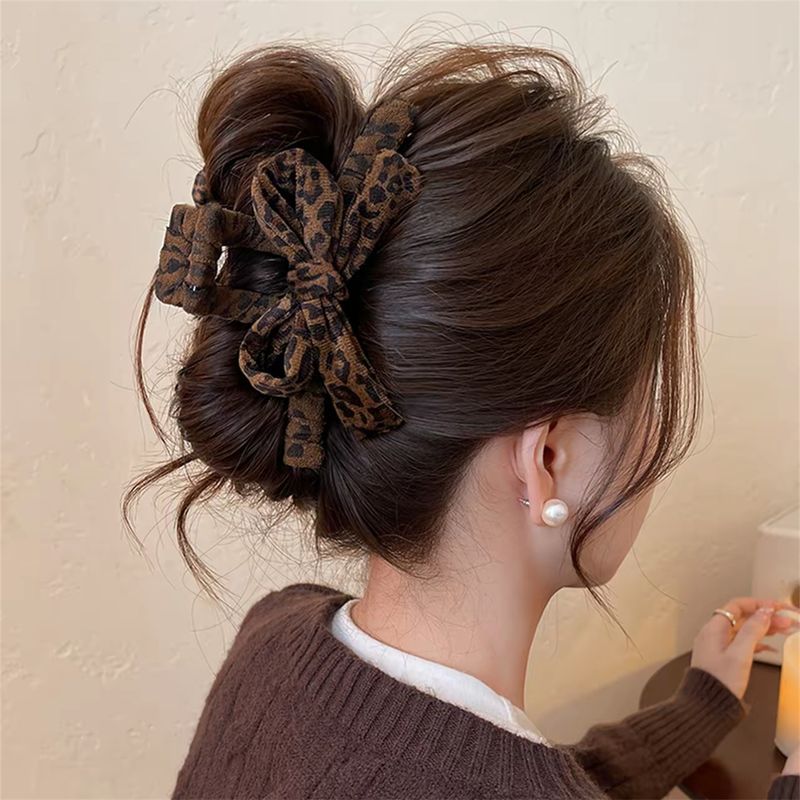 1pc Fashion Returns~ Leopard Print Bow Shark Clip Hair Clipper for Women, New Edition, High-End Hair Accessories, Autumn