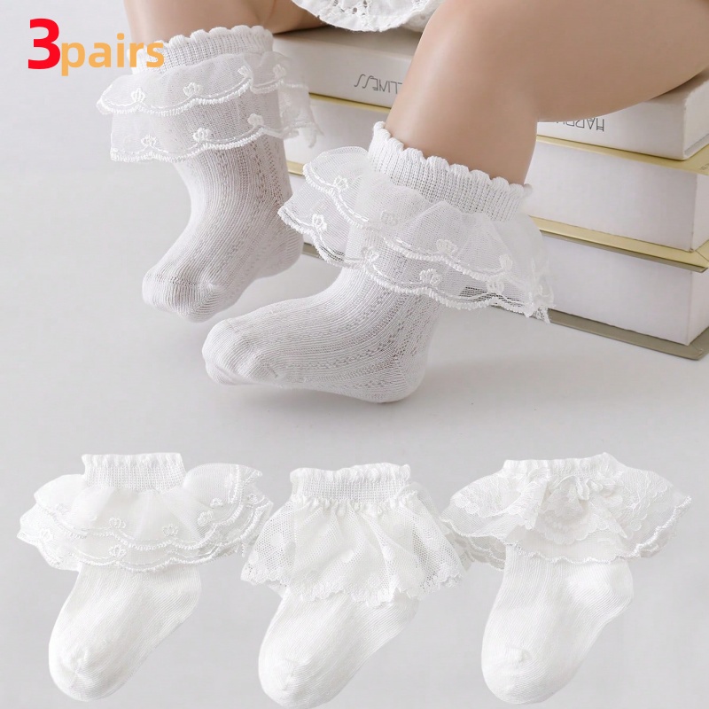 3Pairs/lot Children's Socks For Girls Lace Ruffle Summer Thin Mesh Toddler Children's Socks White Princess Cotton Kids Sock New