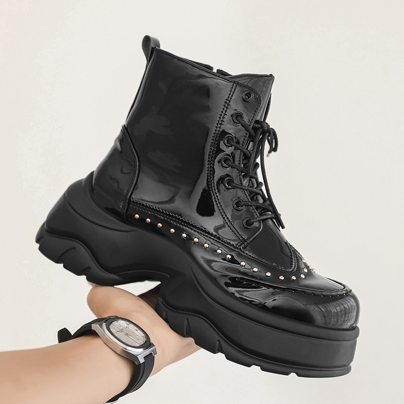 High End Brand Men's Shiny Leather Shoes Luxurious Business Formal Shoes High Top Shoes for Men Ankle Boots Men's Leather Boots