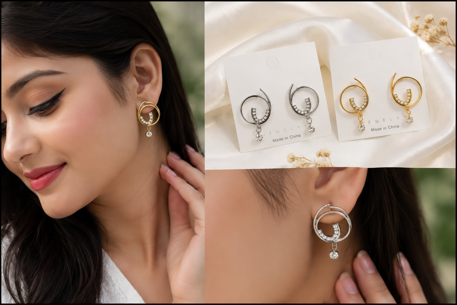 Women's Fashion Crystal Spiral Circle Stud Earrings - Gold & Silver Plated Geometric Dangle Earrings for Girls & Women