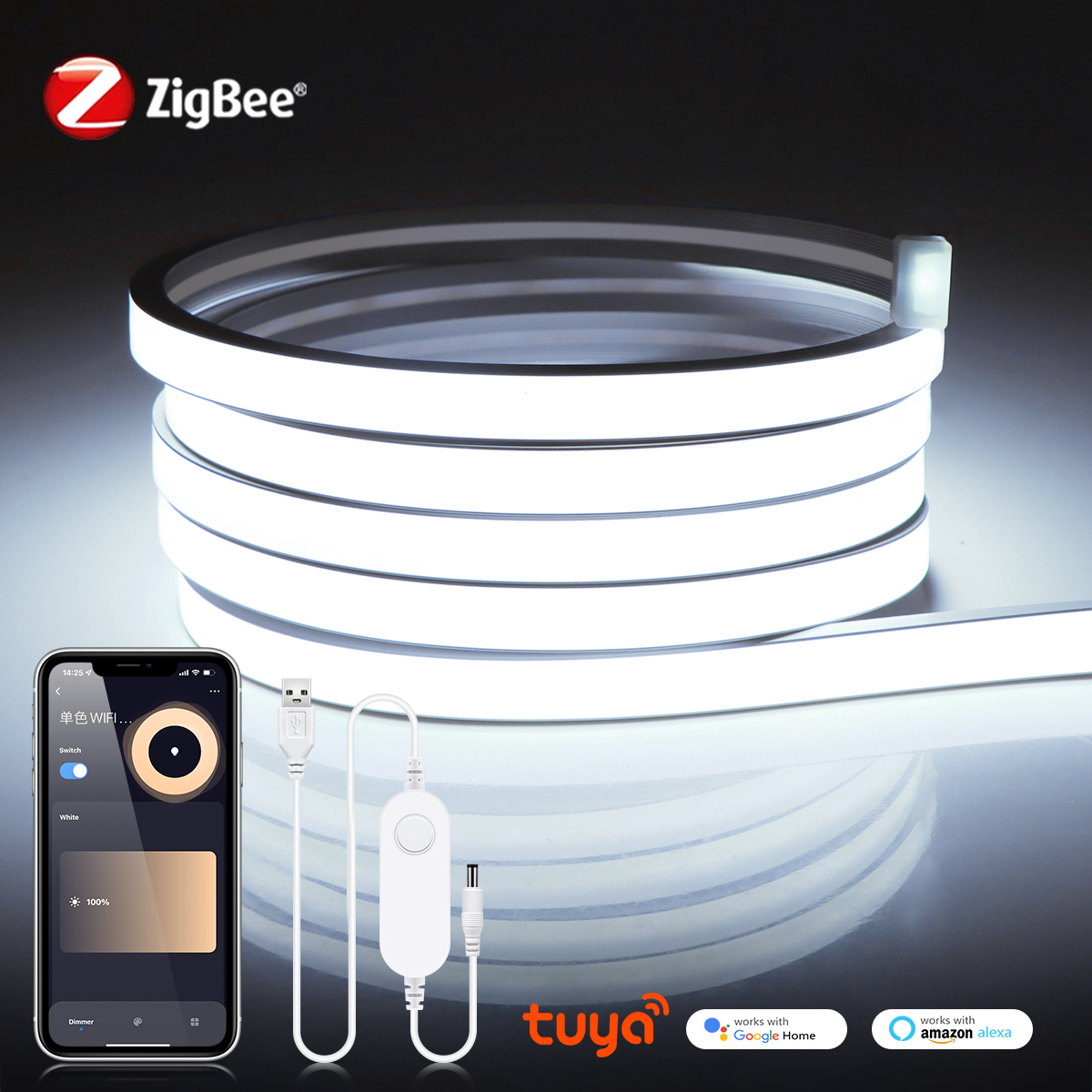 ZigBee Neon LED Strip COB Dimmable Lights Tuya Wifi Intelligent Switch Wall Lamp Smart Home Automation Works With Alexa