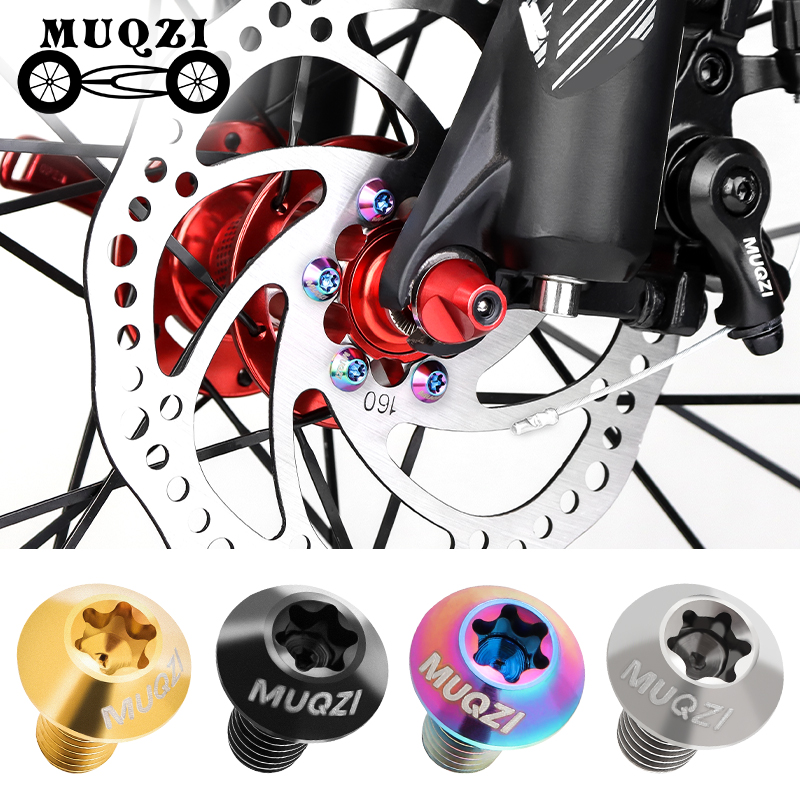 MUQZI 6PCS Titanium Screw Ultralight Bike M5 X 10mm Disc Brake Rotor Screw MTB Rotor Bolts Bicycle Accessories