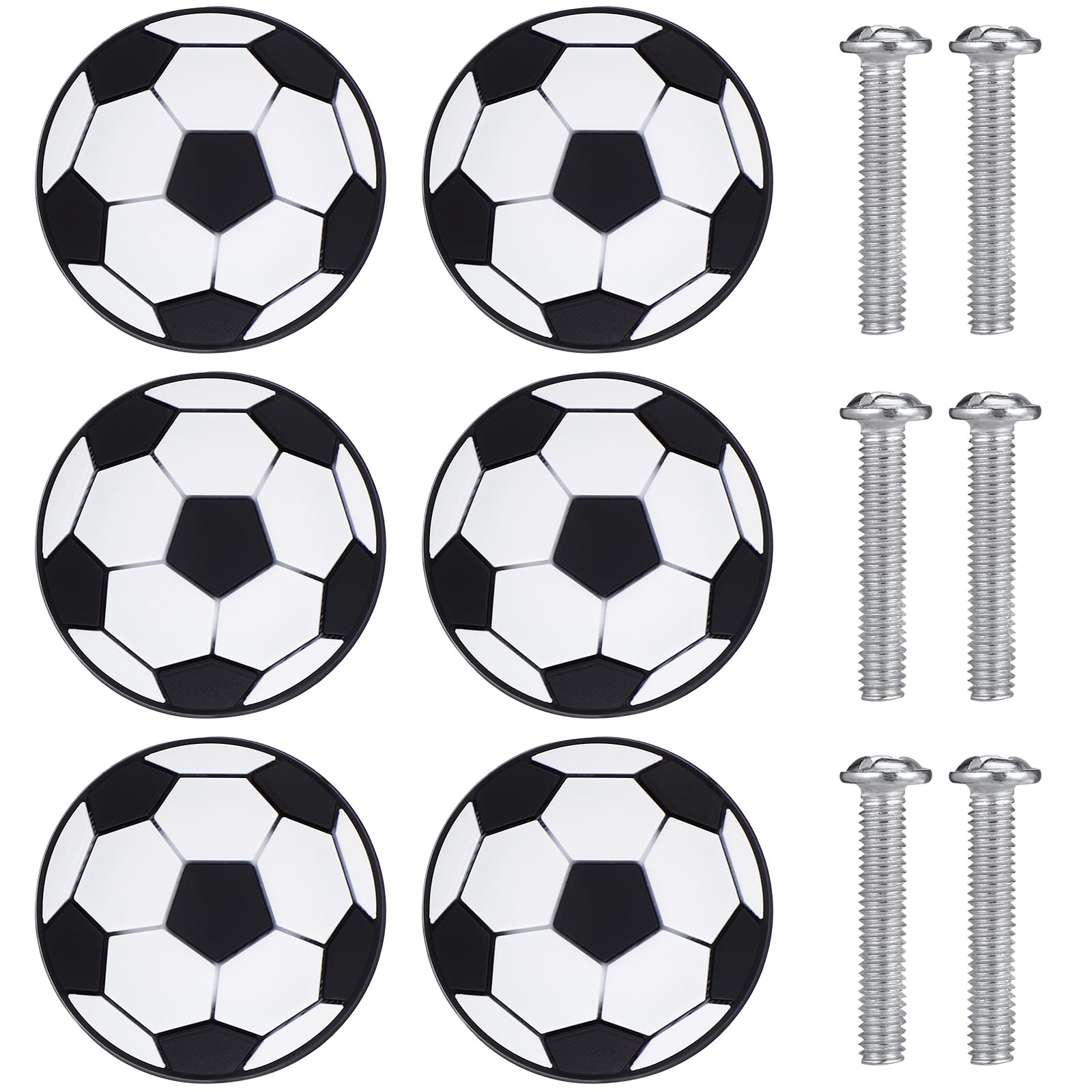 Pack of 6 Soft Soccer Ball Shape Drawer Knobs for Kids Room, Anti-Collision Sport Cabinet Handles for Boys Dresser