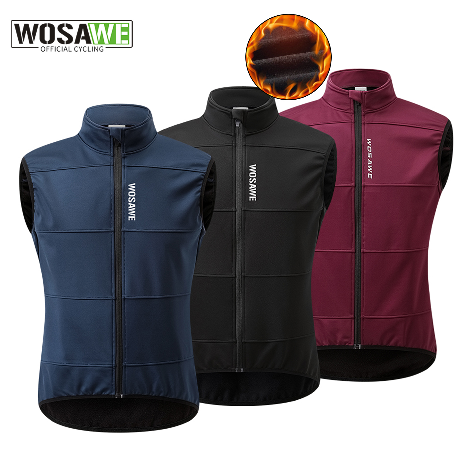 WOSAWE Mens Winter Cycling Vest Windproof Warm Up Bike Jacket Sleeveless Outdoor Sports Coats No Pockets