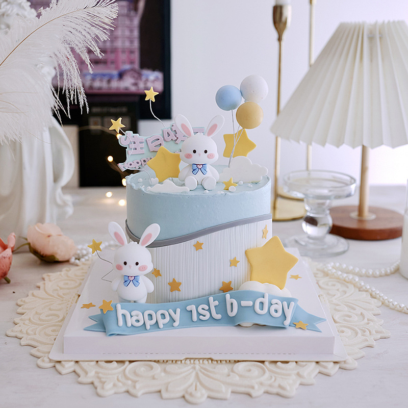 5pcs Easter Colorful Bunny Cake Toppers Cute Rabbit Skewers Cupcake Toppers Happy Easter Birthday Party Cake Decoration Supplies