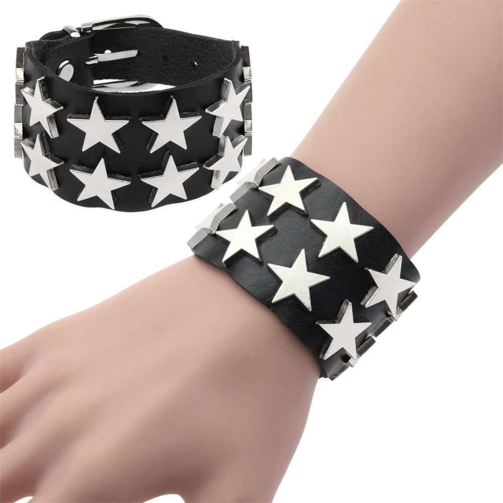 Fashion European and American Punk Gothic PU Leather Bracelet Retro New Star Leather Bracelet Jewelry Accessories