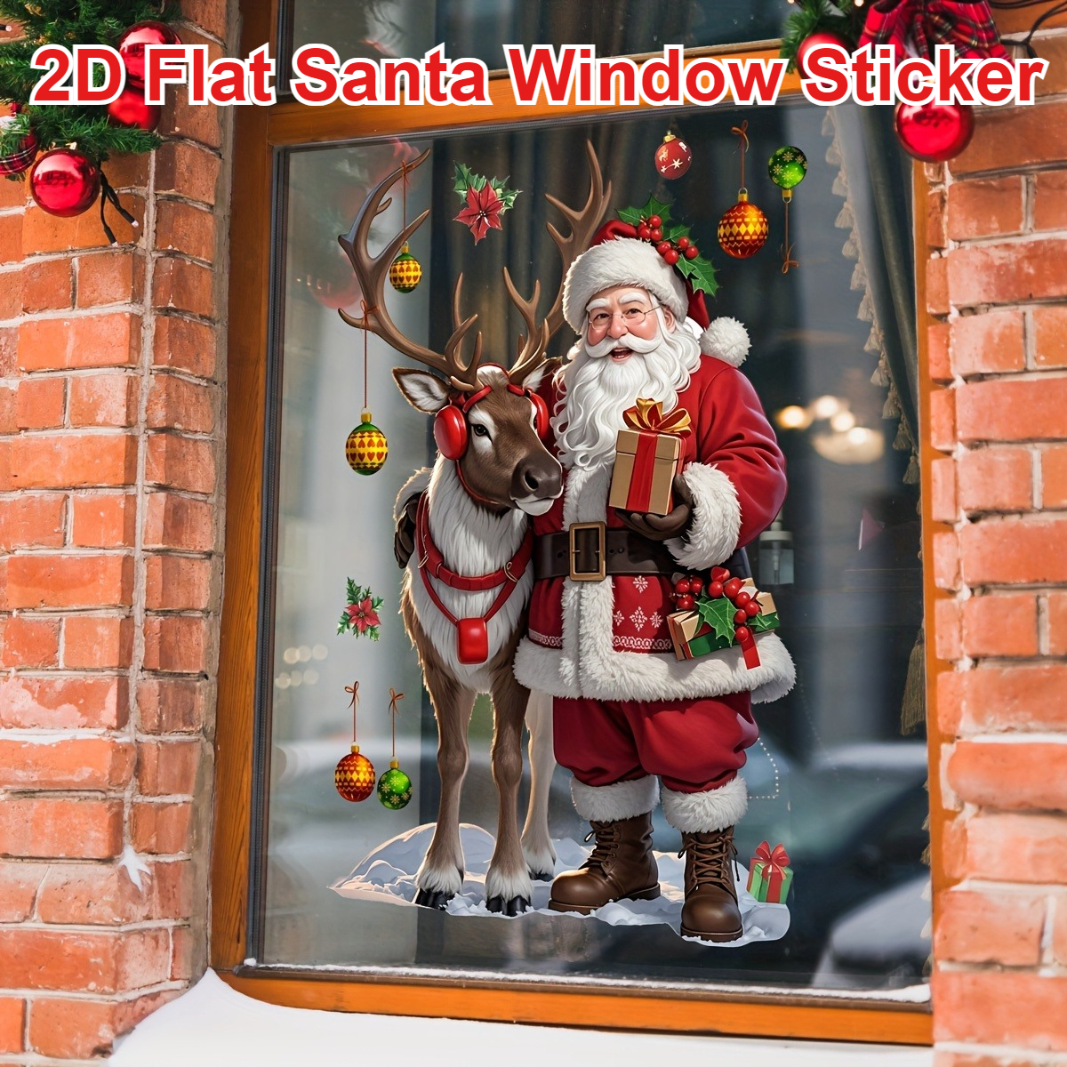 1pc 2D Flat Self Adhesive Removable Double Sided Christmas Window Clings Santa Reindeer Holly Snow Globe PVC DIY Decoration