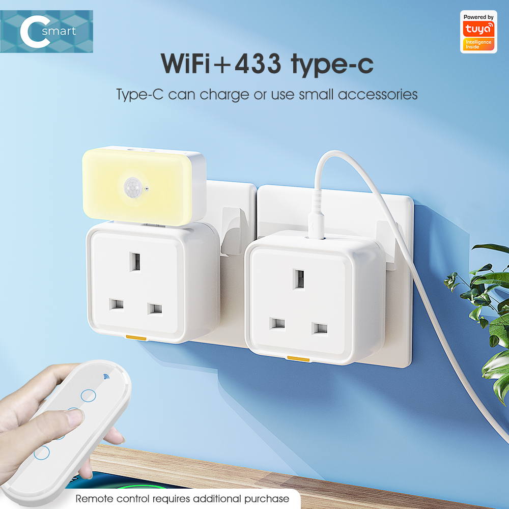 RF433 UK Smart Plug With Type C Port Tuya Smart Home 16A 3500W Timing WIFI Plug Wall Socket For Air Conditioner Alexa