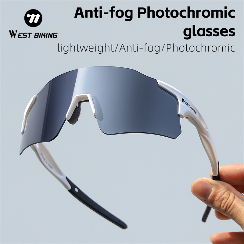 WEST BIKING Anti-fog Photochromic Glasses Lightweight Frameless Unisex Cycling Goggles Running Hiking Driving Eyewear Sport Gear