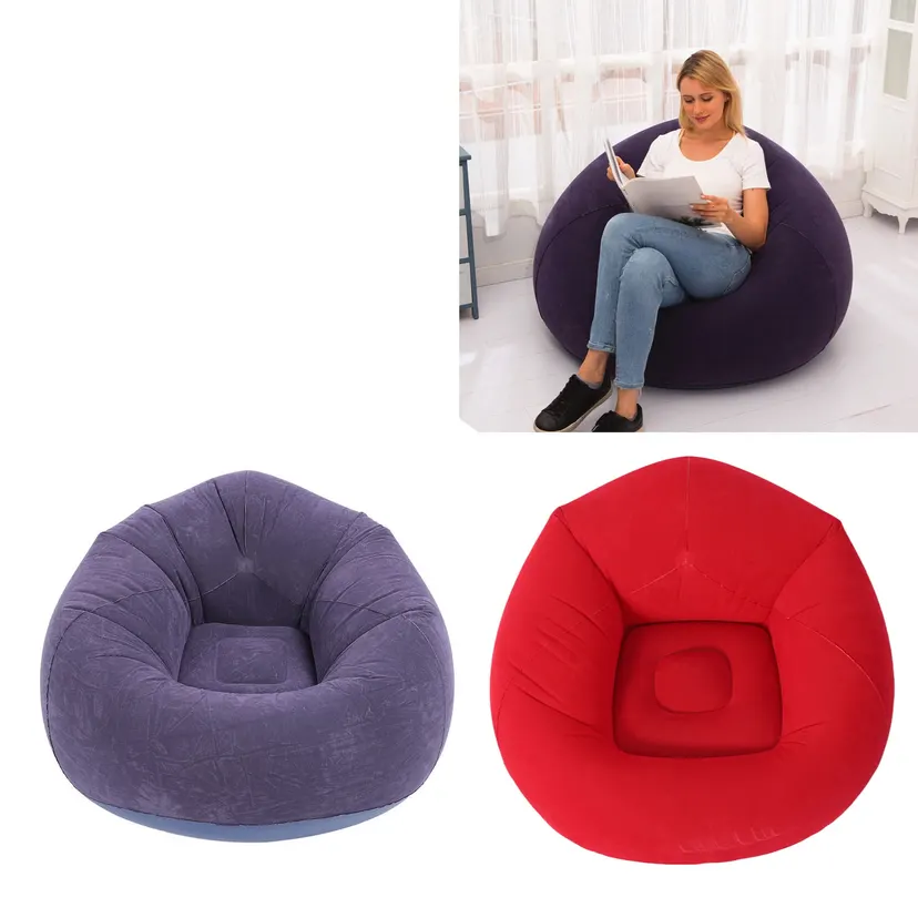 1Pc Inflatable Lounge Chair Sofa Flocking PVC Portable Folding Blow Up Sofa for Living Room Bedroom Balcony Office Travel
