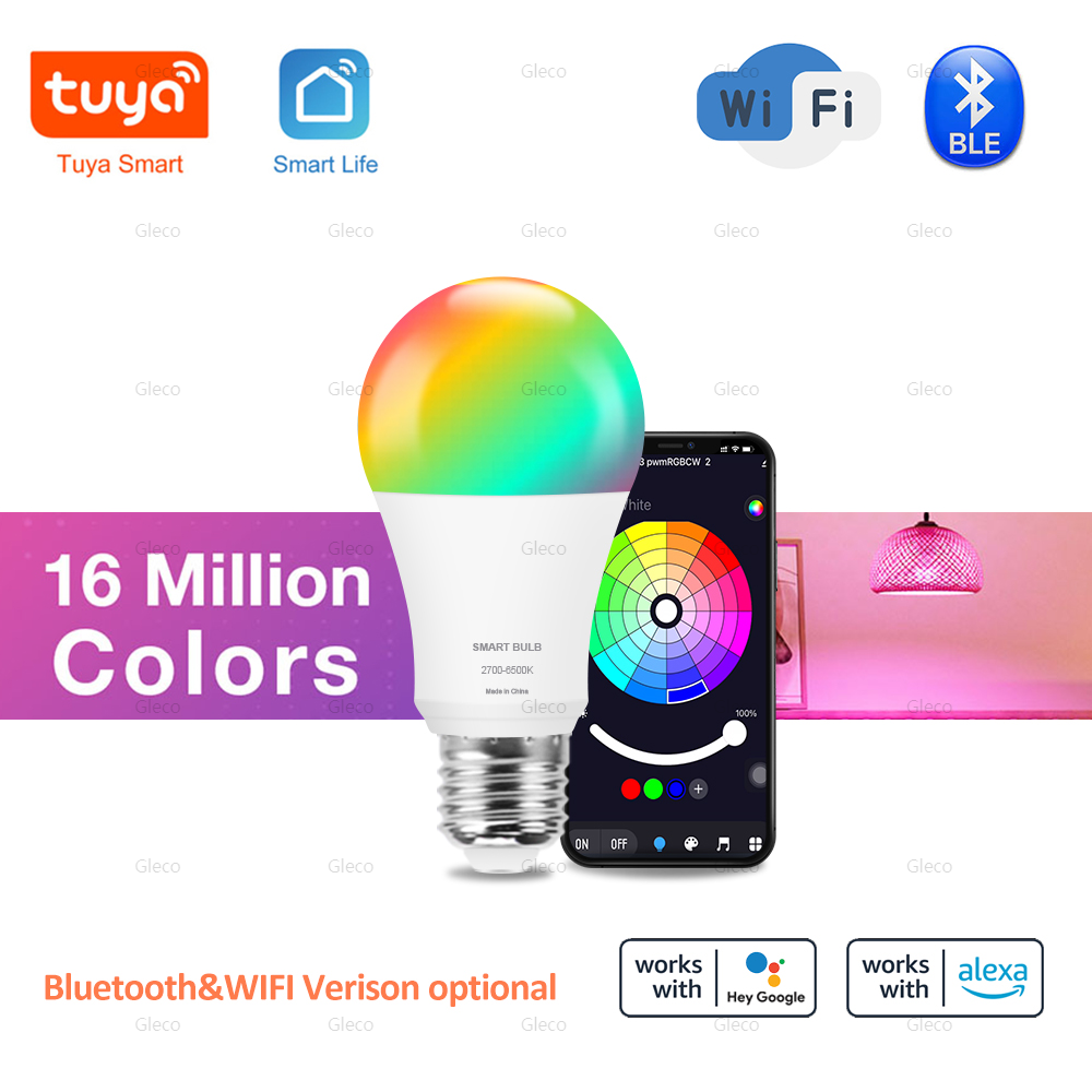 Tuya Bluetooth Smart Bulb Alexa LED Lamp E27 RGB Smart Light Bulbs 110V 220V Smart Lamps For Assisatnt Smart