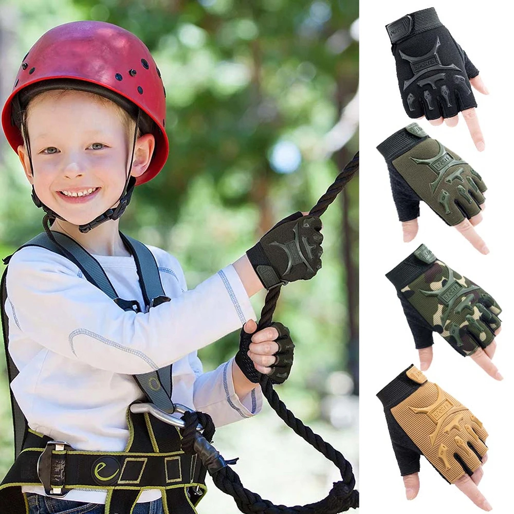 1Pair Kids Fingerless Gloves Camo Anti-Skid Mittens Half Finger Boys Girls Children Outdoor Sport Cycling