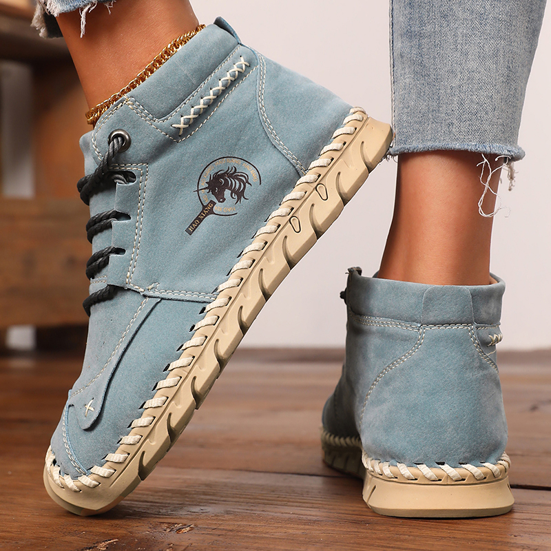 2025 Handmade Leather Casual Women Breathable Lightweight Sneakers Outdoor Round Toe Shape Non-slip Ankle Boots Sneakers Women