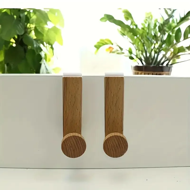 1pc/2pcs Natural Wood Wall-Mounted Door Hanger Shelf - Space-Saving Wood Towel & Coat Rack with Curved Hooks, Easy Install