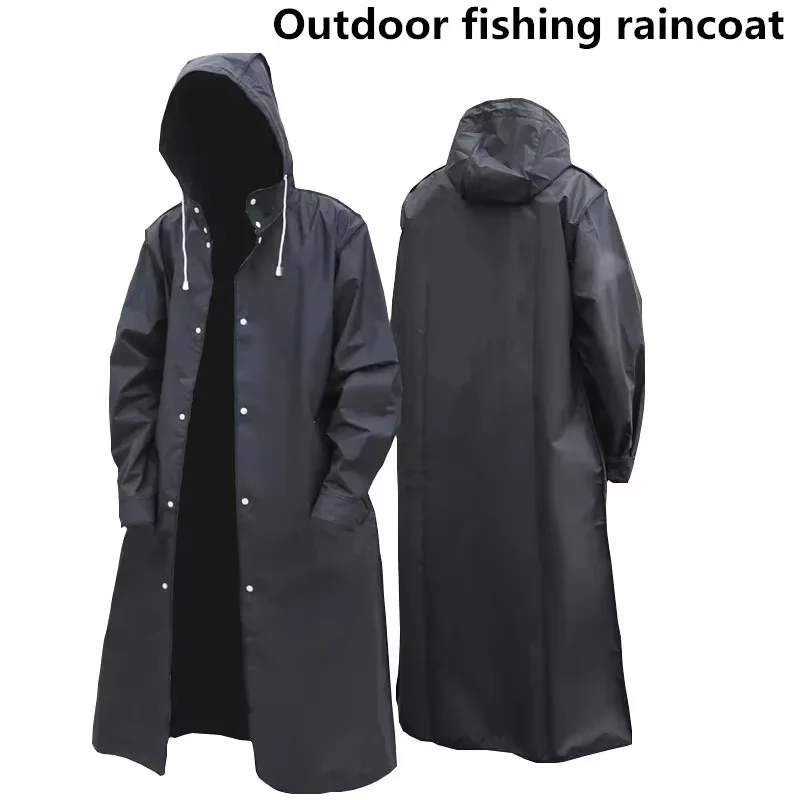 Black Fashion Waterproof Long Raincoat Women Men Rain Coat Hooded For Outdoor Hiking Travel Fishing Climbing Thickened