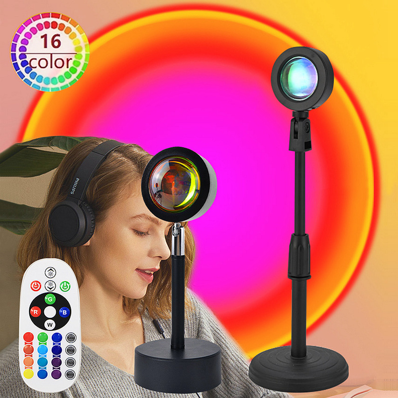 16 Colors Sunset Light USB LED Projection Desk Lamp Remote RGB Night Light Ambient Lighting for Photography Party Room Decor