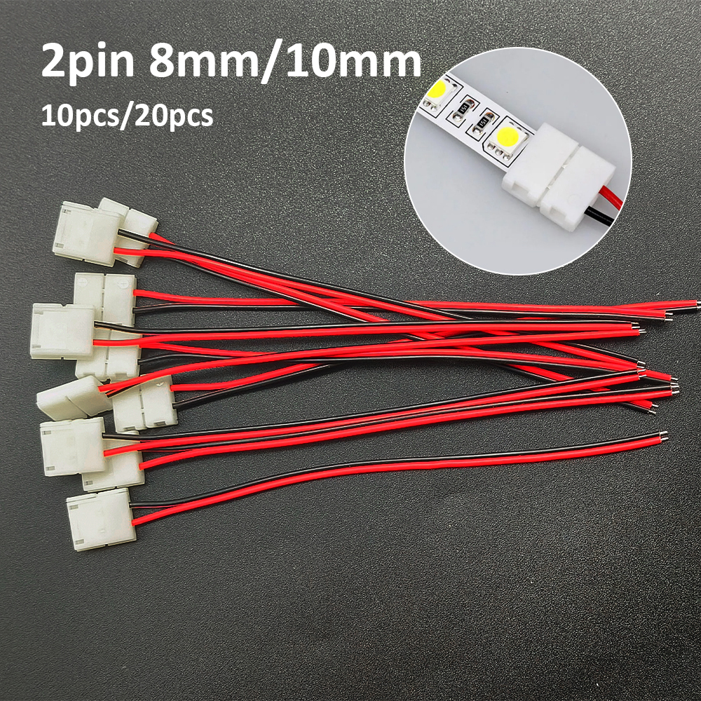 2Pin 8MM 10MM LED Strip Connectors 10pcs 20pcs No Soldering Wire Connector for 2835 5050 SMD LED Strip Light Strip to 2pin Wire