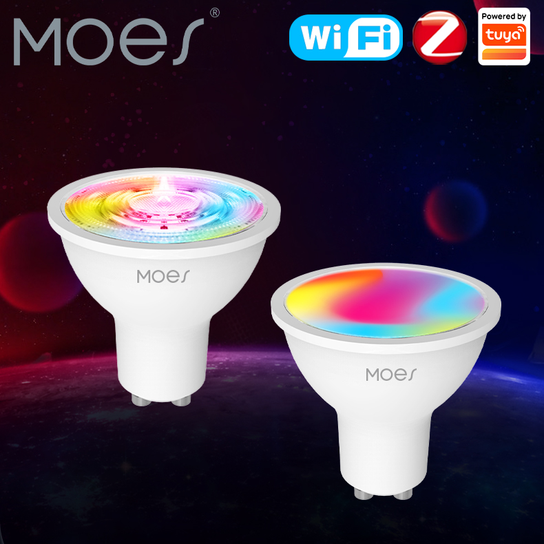 MOES Tuya ZigBee GU10 WIFI Smart LED Bulbs RGB C+W White 5W Dimmable Lamps Smart Life APP Control Light Bulbs Work Alexa/Google lightify