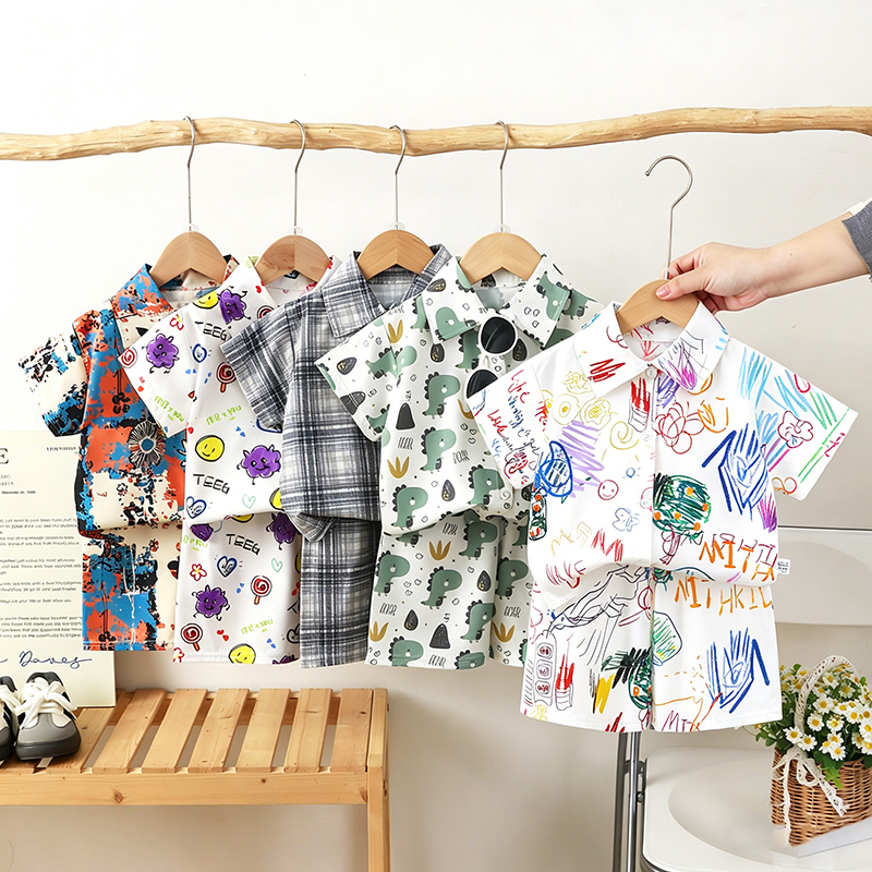 2PS Children's Clothing Set Men/Girls T-shirt + Shorts Summer Cotton Cartoon Casual Boys Sports Suit Children's Children's Cloth
