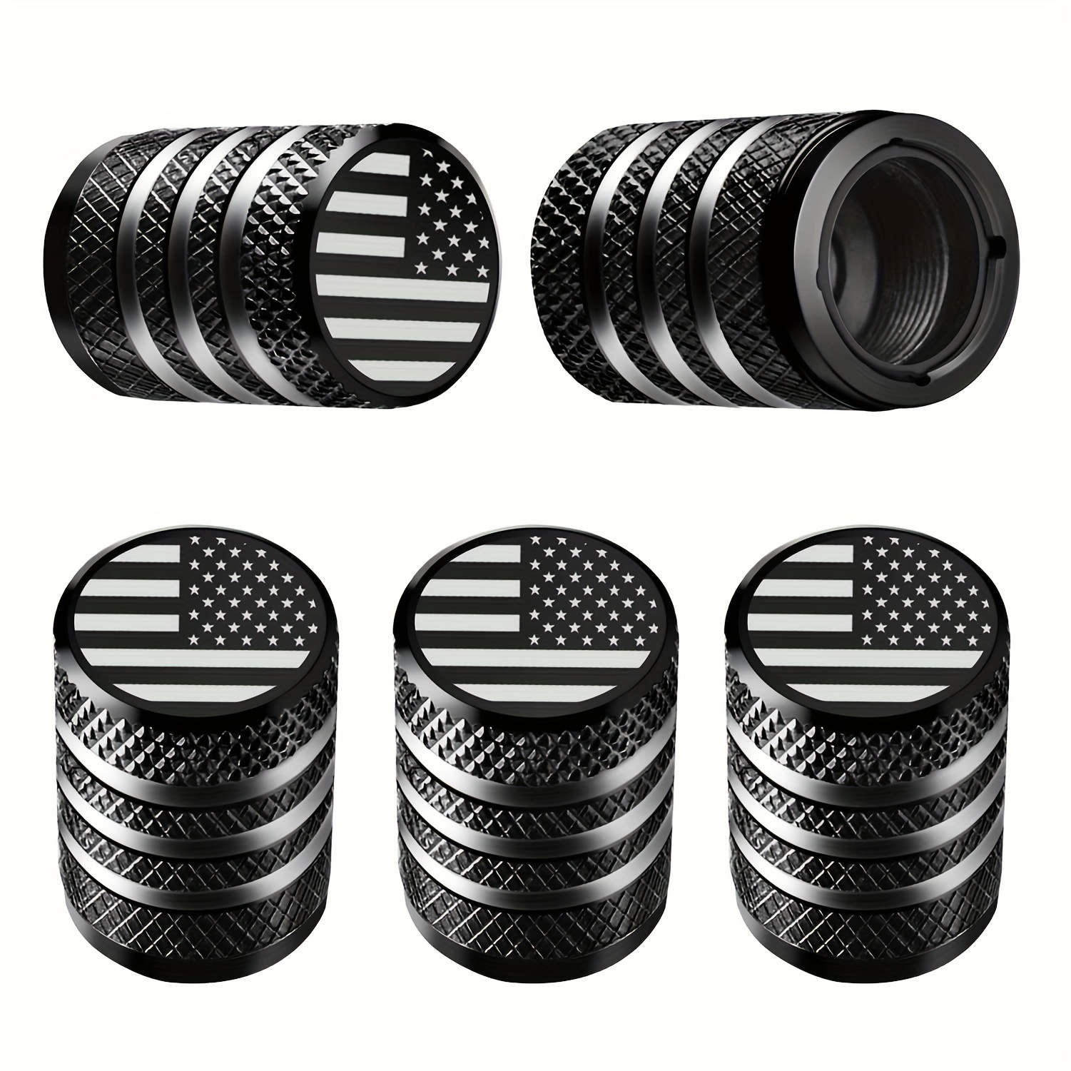 5-Pack American Flag Tire Valve Caps - Durable Metal Material with Leak-Proof Plastic Lining, Corrosion-Resistant, Suitable for Cars, Trucks, Motorcycles, and Bicycles