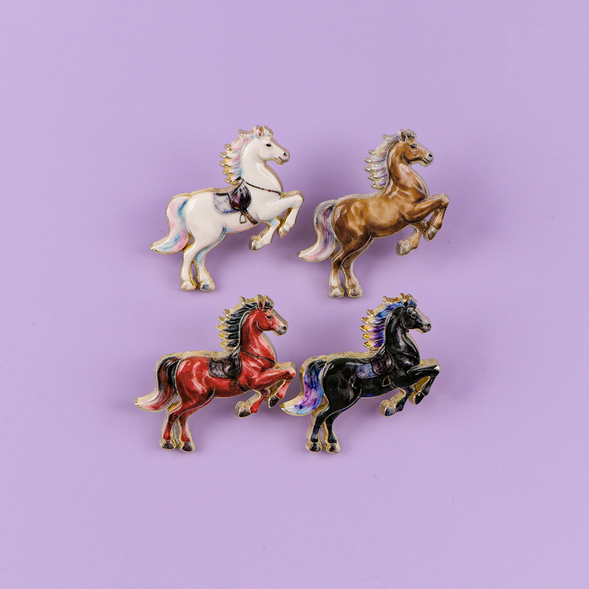 4pcs Cute Creative Cartoon Horse Brooches For Women Colorful Animal Enamel Pin Metal Badge Jewelry Clothing Accessories Gift
