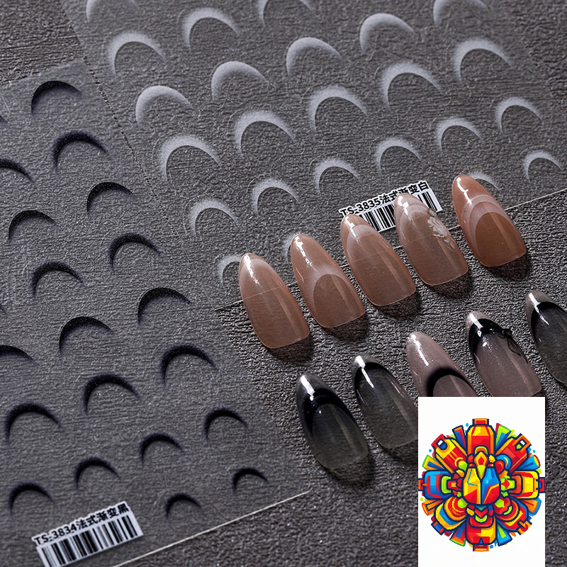 Fashion French Gradient Nail Art Stickers Thin Black White Line Press On Nails Decals Manicure Decorations DIY