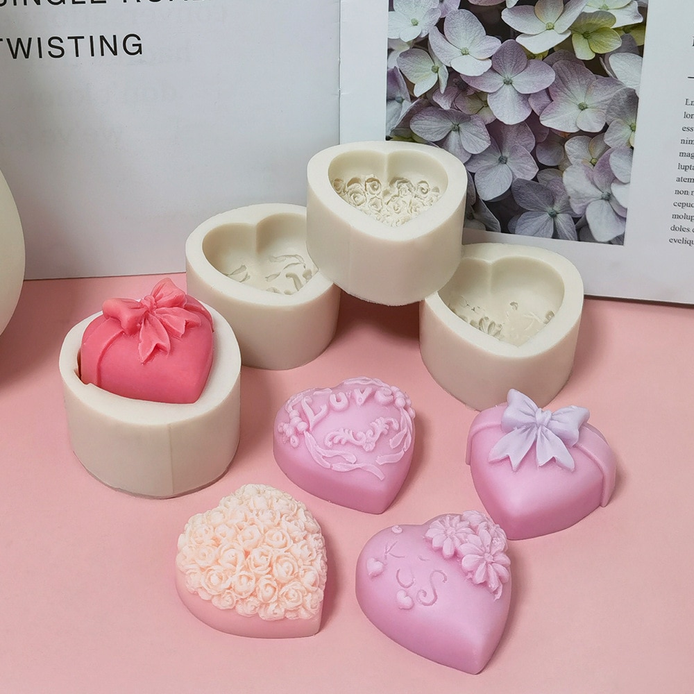 Silicone Soap Mold Love Heart Rose Chocolate Mold Candle Polymer Clay Mold Handicraft DIY Soap Base Mold for Girl