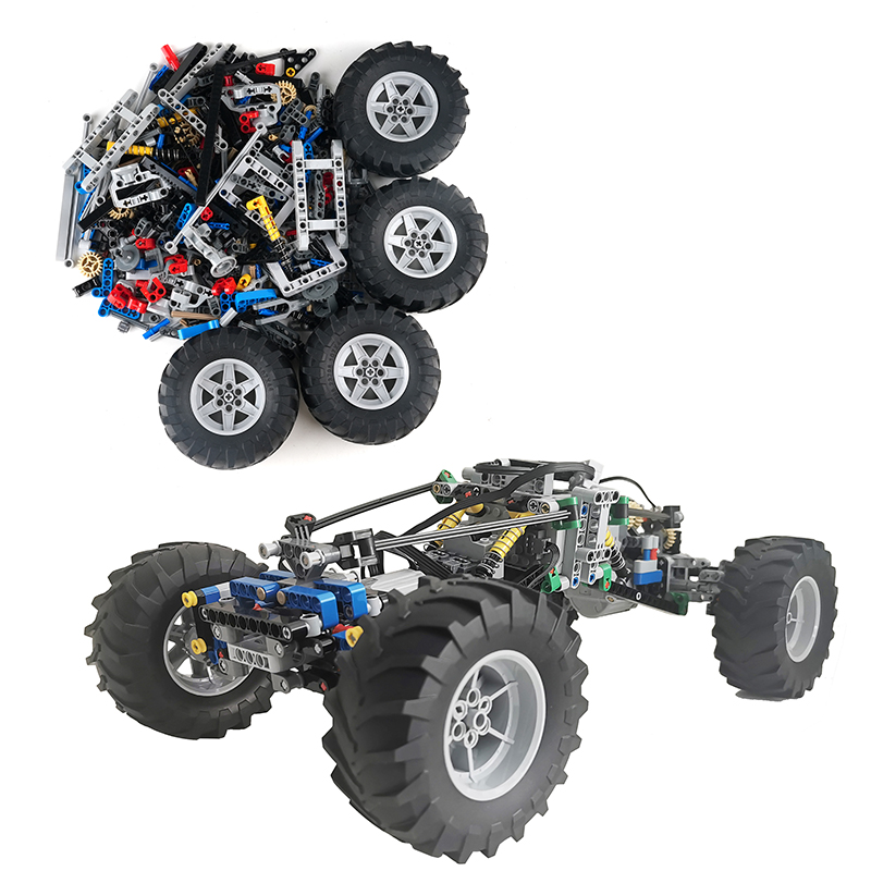 MOC Building Blocks 4WD Climbing Car with Suspension Shocks Technology 4 Wheels Drive Off-Road Car Modifiable Toys