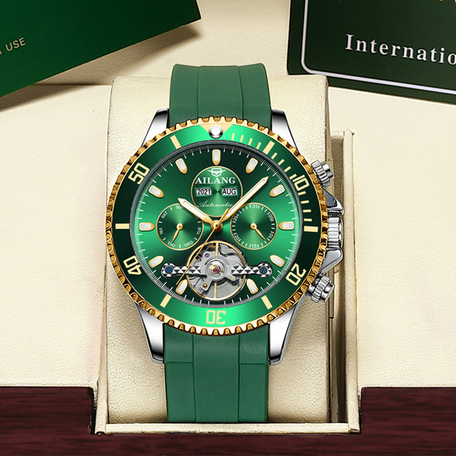 AILANG Authentic Men's Automatic Mechanical Watch Waterproof Hollow Luminous Calendar Fashion Business Wristwatch