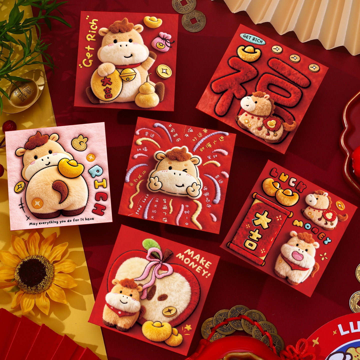 6PCS 2026 Horse Year Red Envelope - Cute Pony Pattern Lucky Money Pouch Creative Spring Festival Red Packet