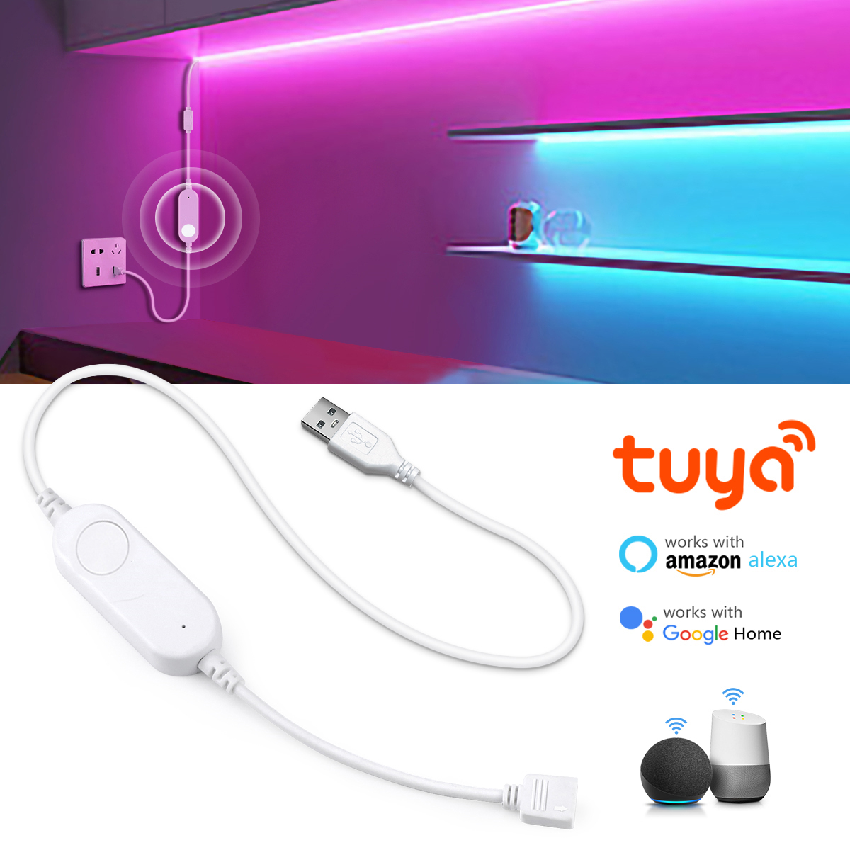 Tuya RGB LED Strip Connector USB DC5V Wifi Led Controller Dimmer Smart Home Voice Control Swtich for Alexa Assitant Home