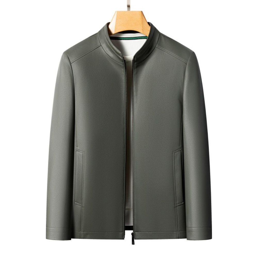 New Spring and Autumn 2025 Casual Leather Jackets, Men's Stand-Up Collar Leather Jackets, and High-End Large-Sized Goatskin Coat