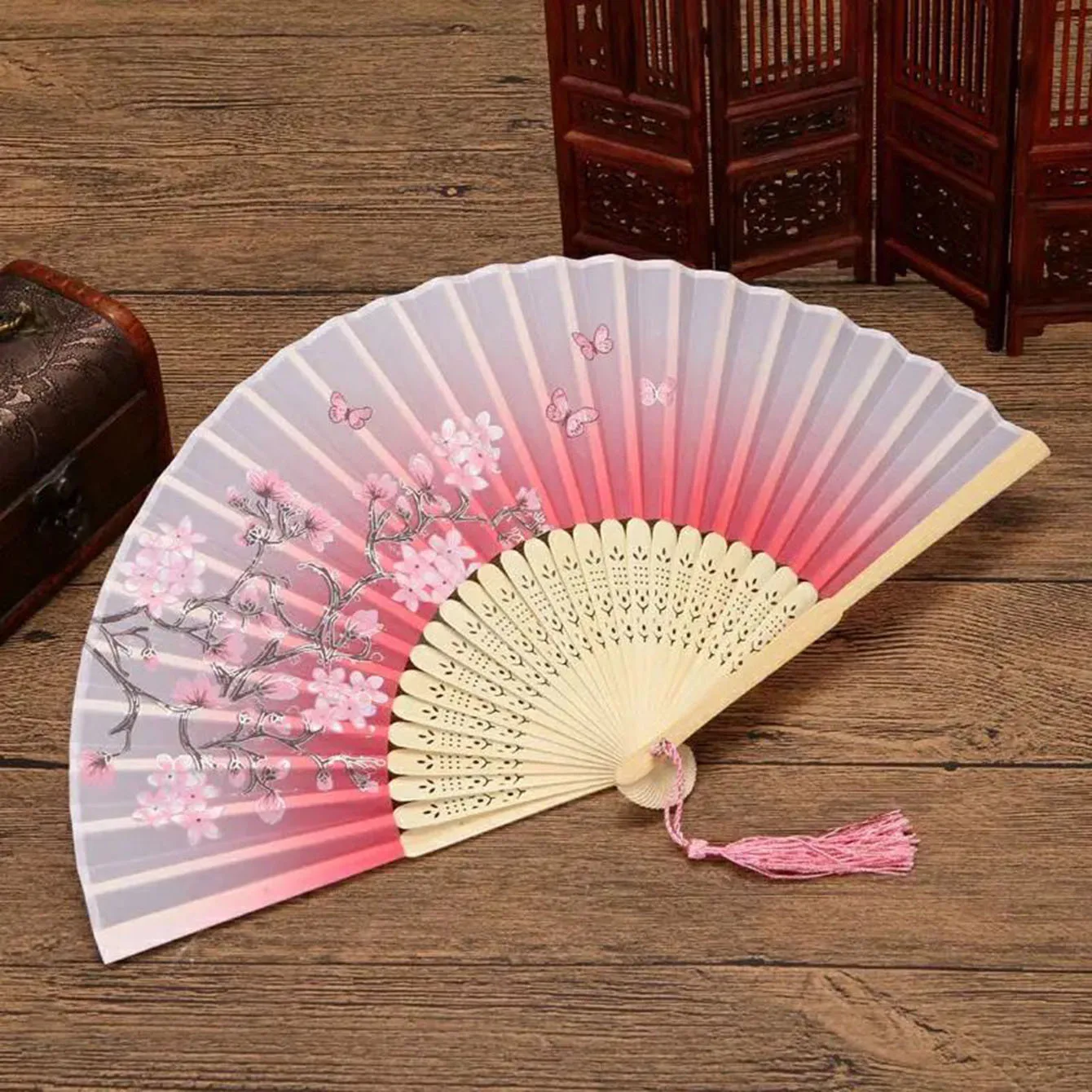 Hanfu Folding Fans Ancient Folding Fan Chinese Style Handhold Dance Fan Bamboo with Tassel Cheongsam Fan Dance Prop