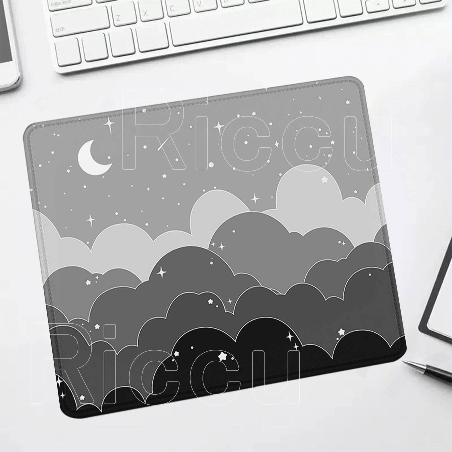 black and white Clouds moon small Size Mousepad Kawaii Cartoon Computer Mouse Pad PC HD Printing Gaming Keyboard Desk Mat